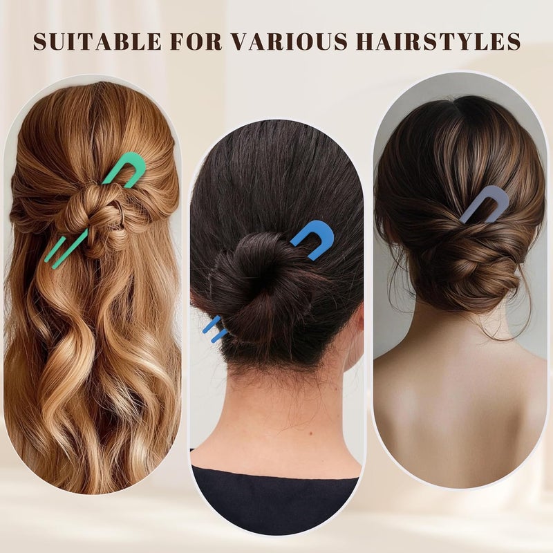 hisial 6Pcs Metal French Hair Pins for Women U Shape Sticks 3.9 Inch Vintage Fork for Hairstyle Accessories(Blue/Green/Grey） - Image 4